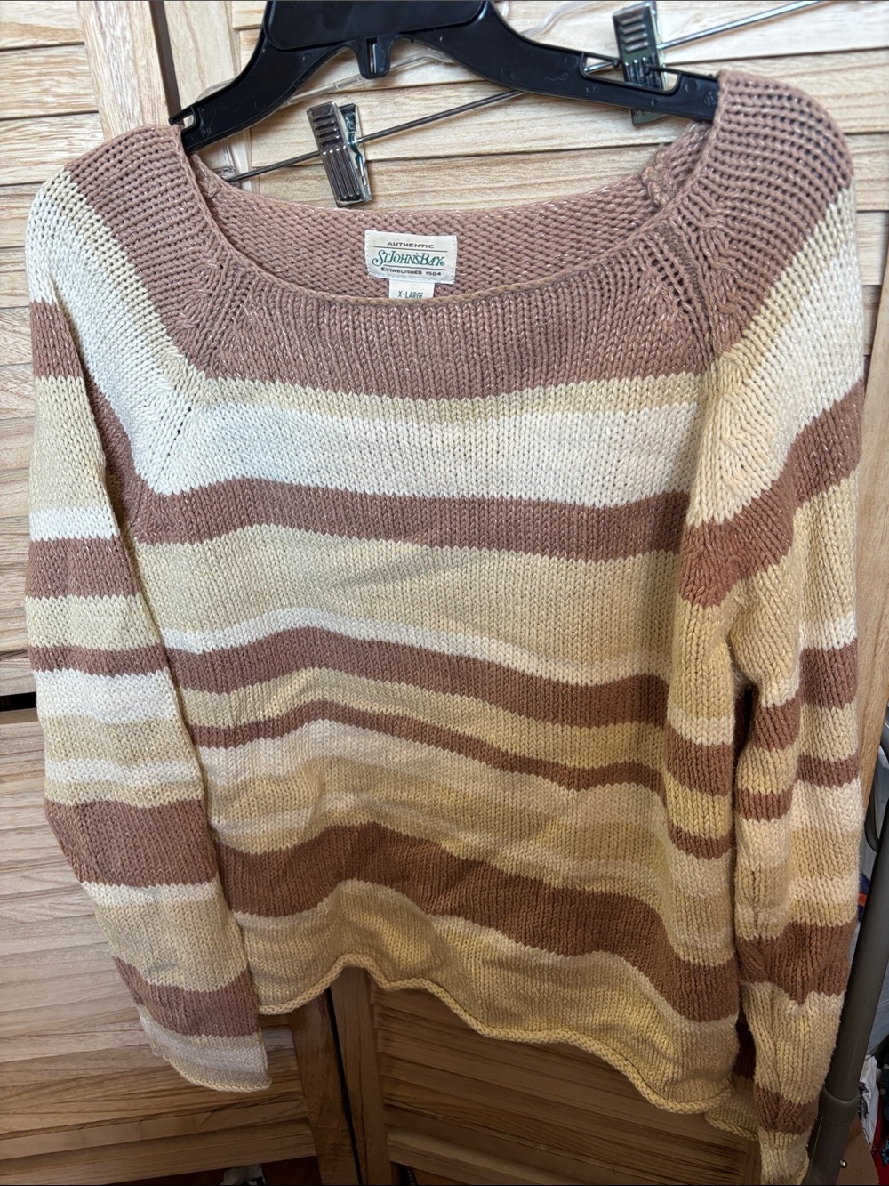 St. John's Bay Cream and Brown Striped Boatneck Sweater XL